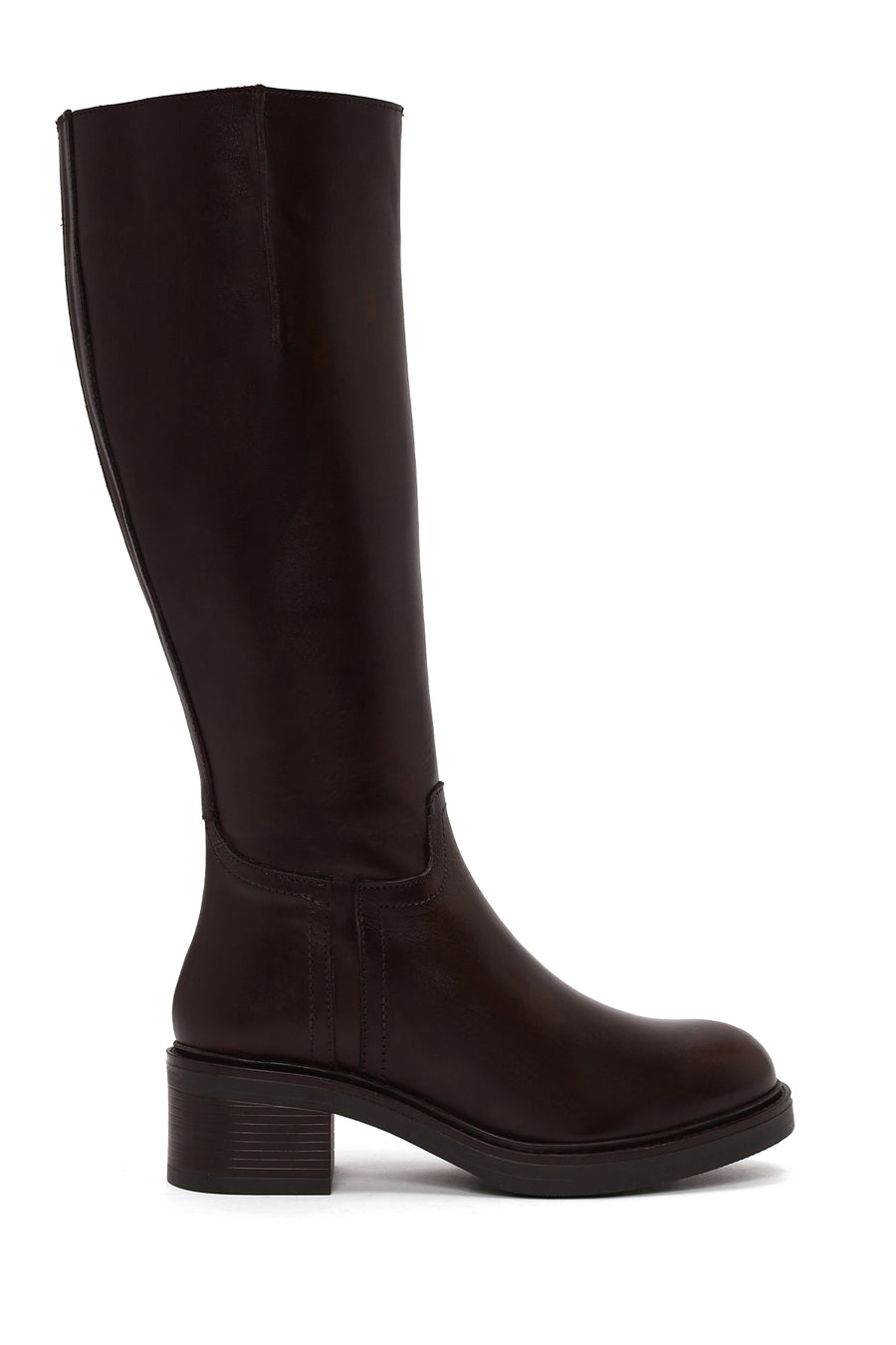 Woman Brown Zip Closure Thick-Heeled Leather Boots WF190046DV | Derimod
