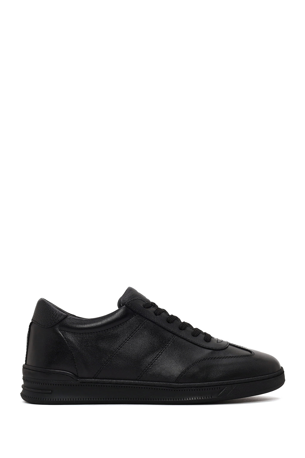Erkek Siyah Bağcıklı Deri Casual Sneaker