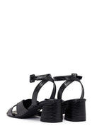 Woman Black Ankle-Buckle Printed Block-Heel Sandals | Derimod