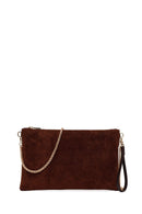 Woman Brown Suede Clutch Bag with Long Chain Strap | Derimod