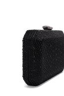 Women's Black Long Chain Strap Stone Evening Mini Clutch Bag | Derimod