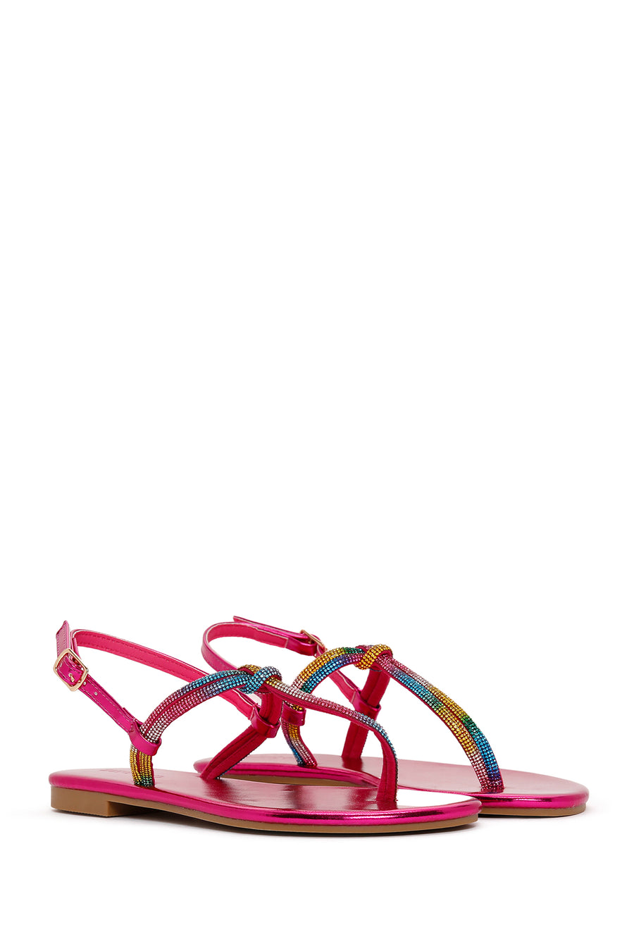Women's Multicolored Ankle Strap Flip Flop Sandals with Stones