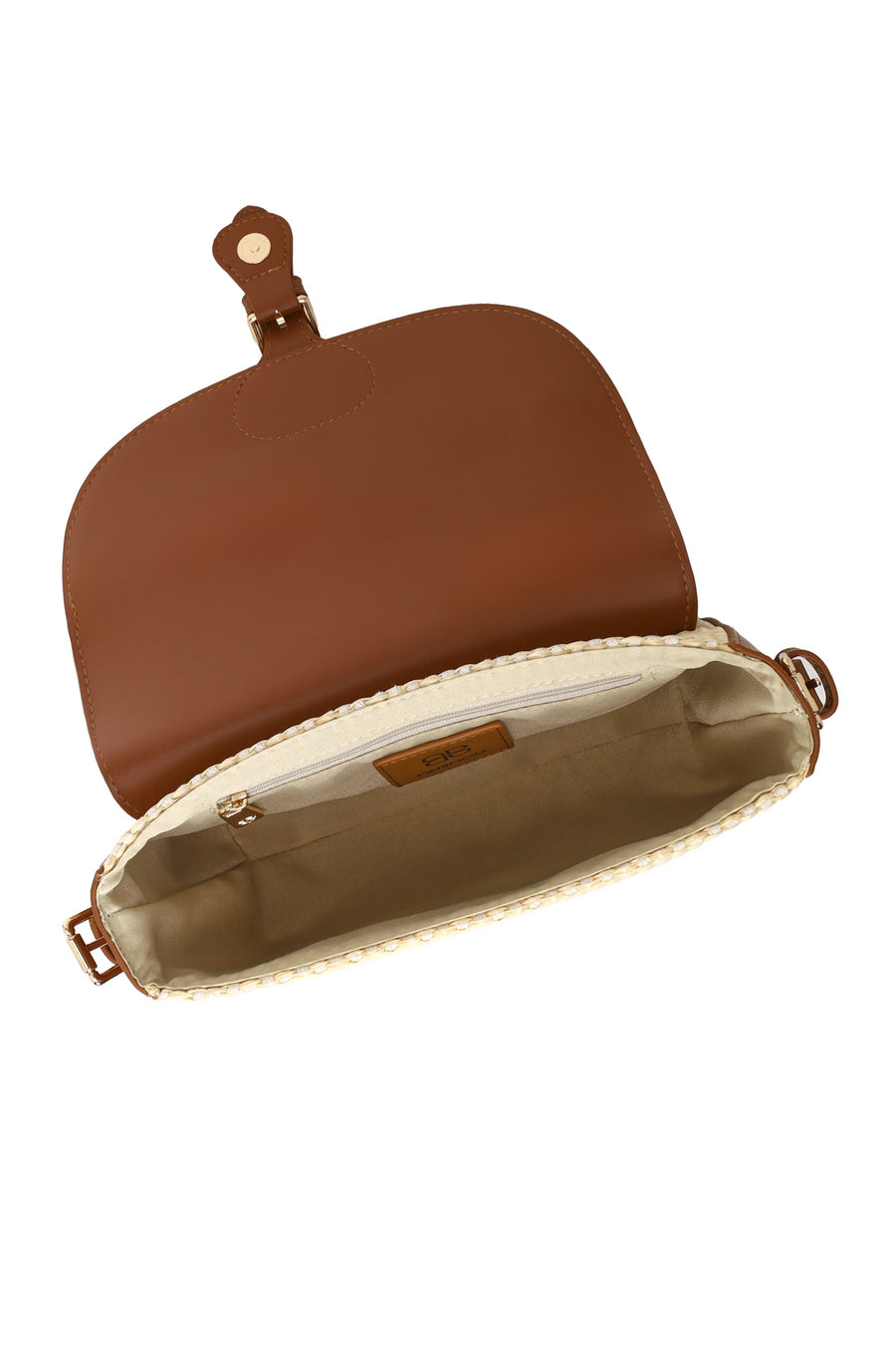 Woman Beige Long-Strap Wicker Crossbody Bag