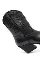 Woman Black Short Chunky Heel Leather Cowboy Boots | Derimod