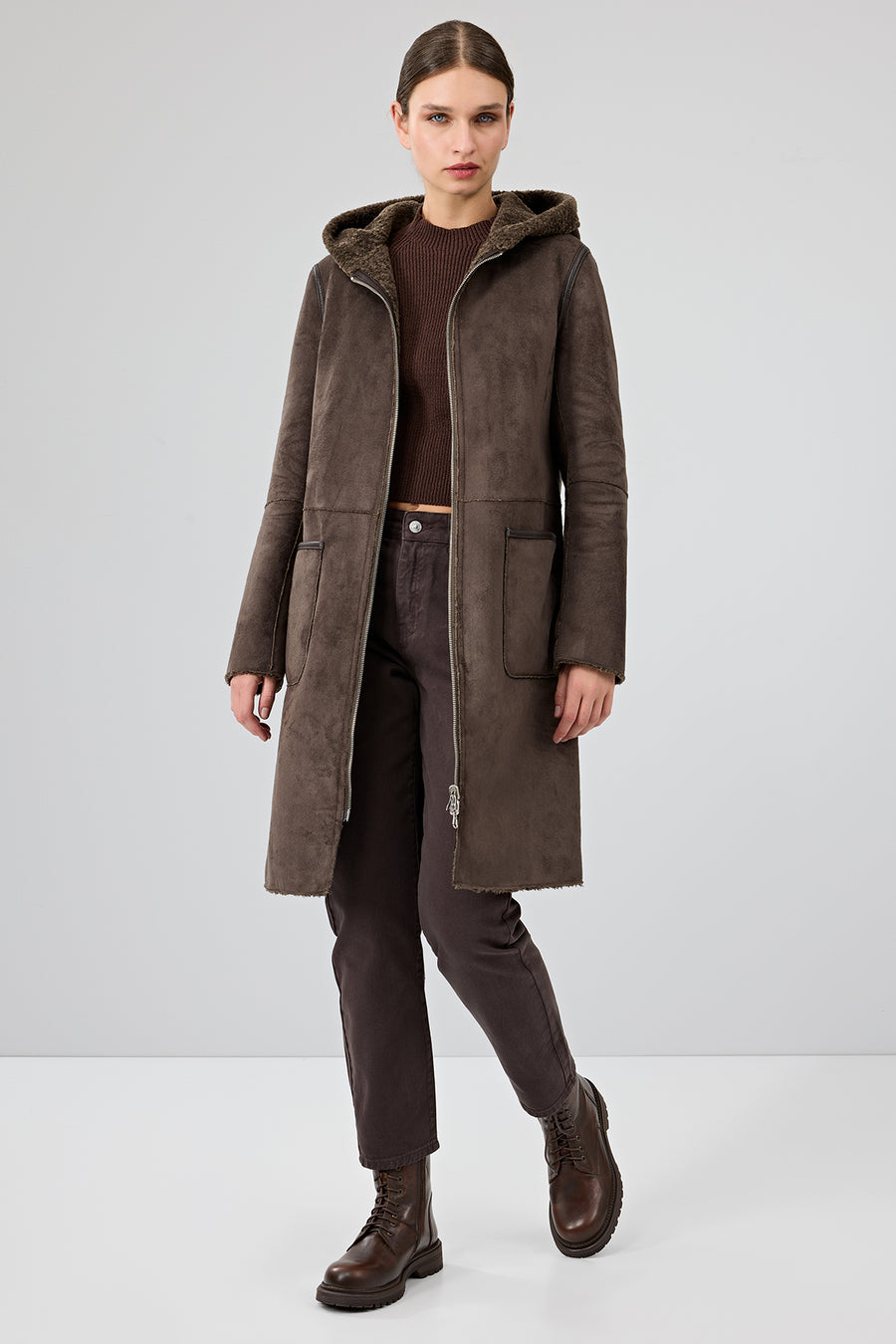 Fiorentini Women Brown Reversible Hooded Teddy Coat