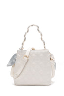 Women's Cream Long Strap Quilted Handbag with Accessory Detail | Derimod