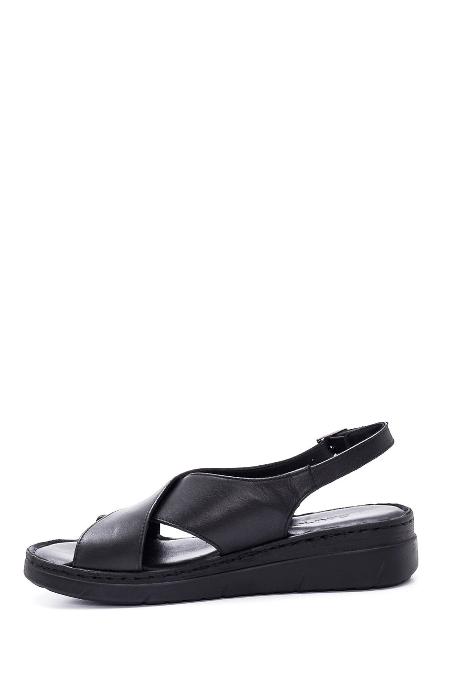 Women's Black Leather Comfort Sandals