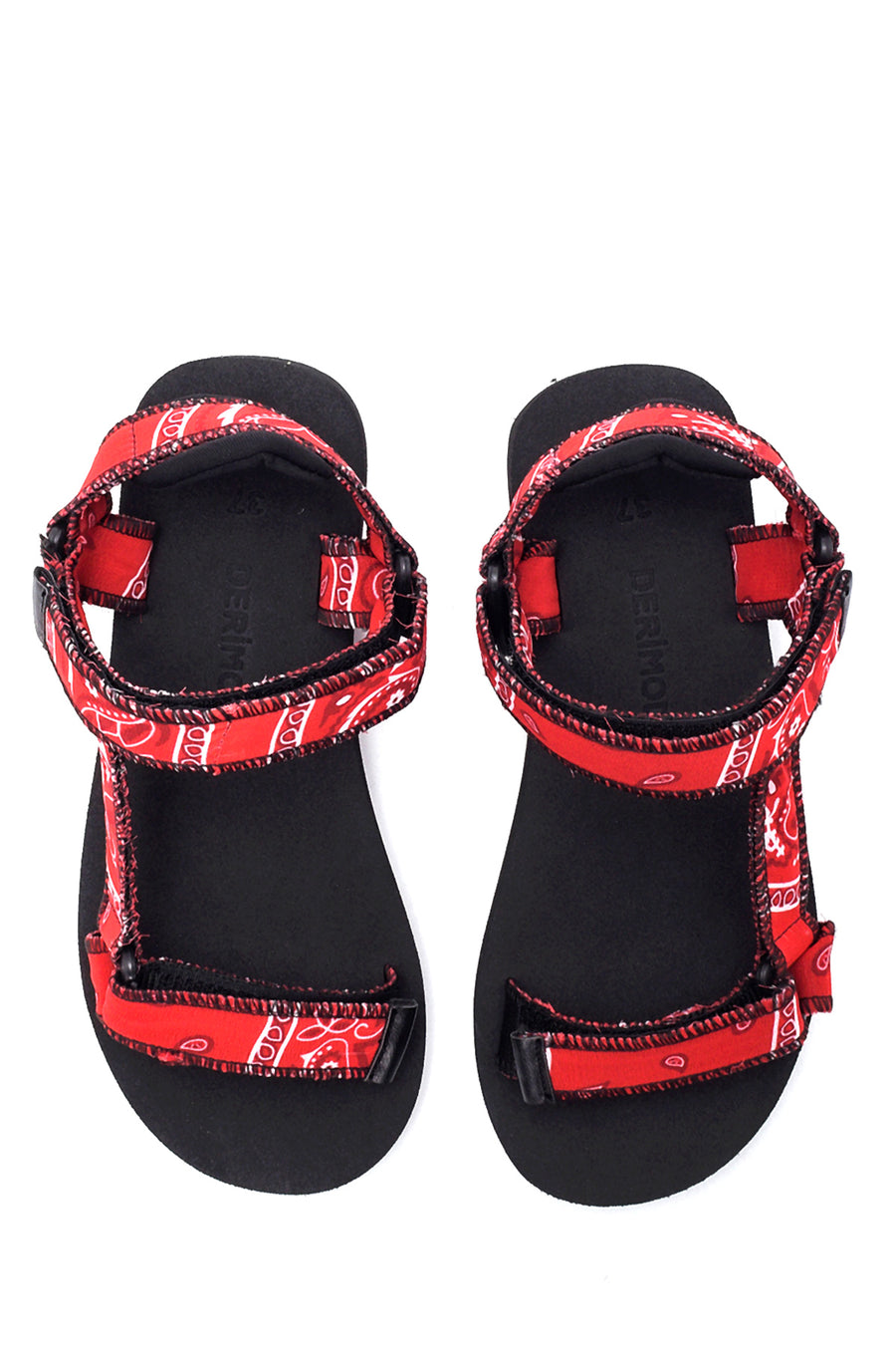 Women's Red Patterned Flat Sandals