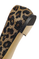 Women's Leopard Patterned Jeweled Leather Ballet Flat | Derimod