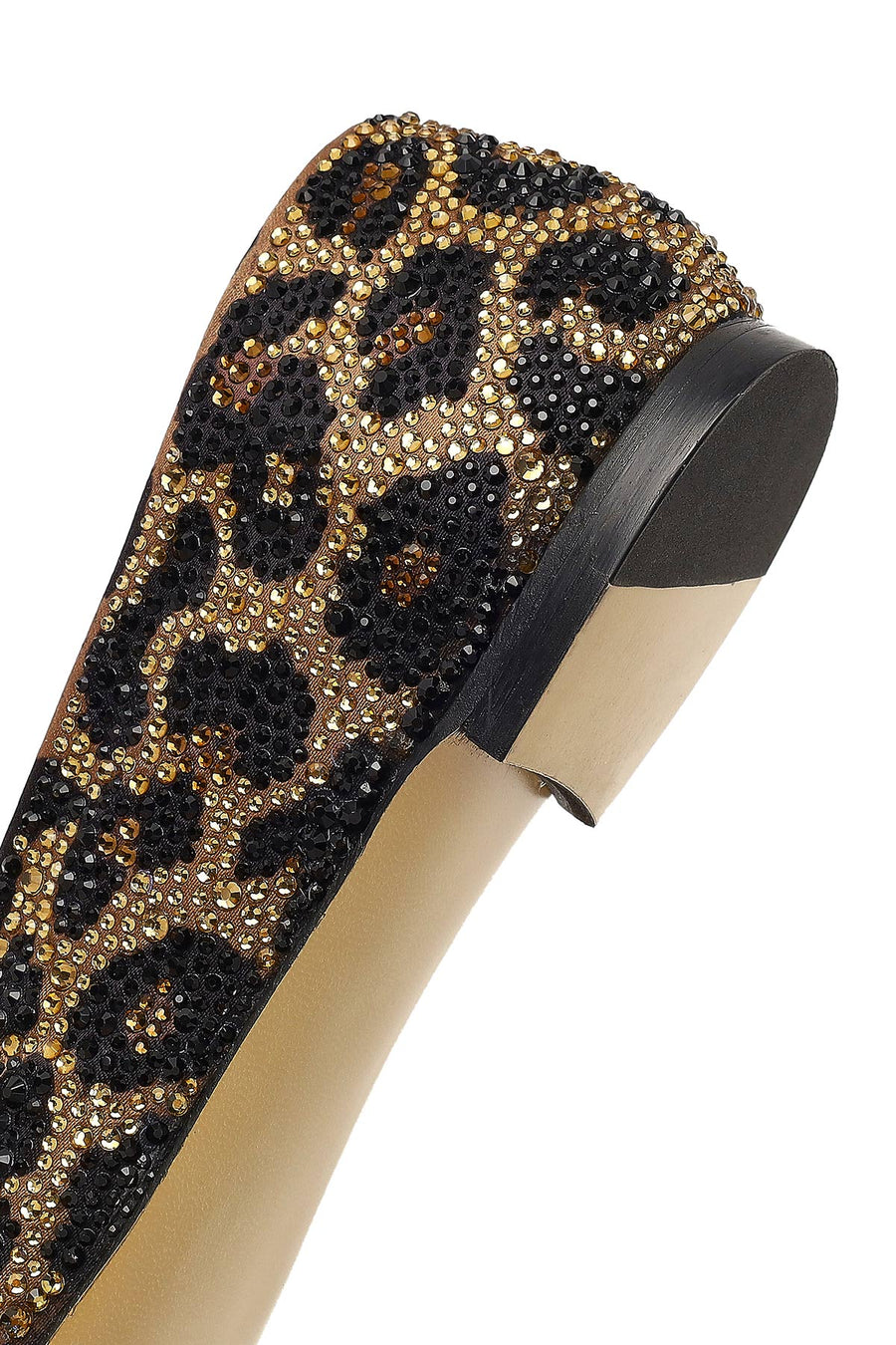 Women's Leopard Patterned Jeweled Leather Ballet Flat