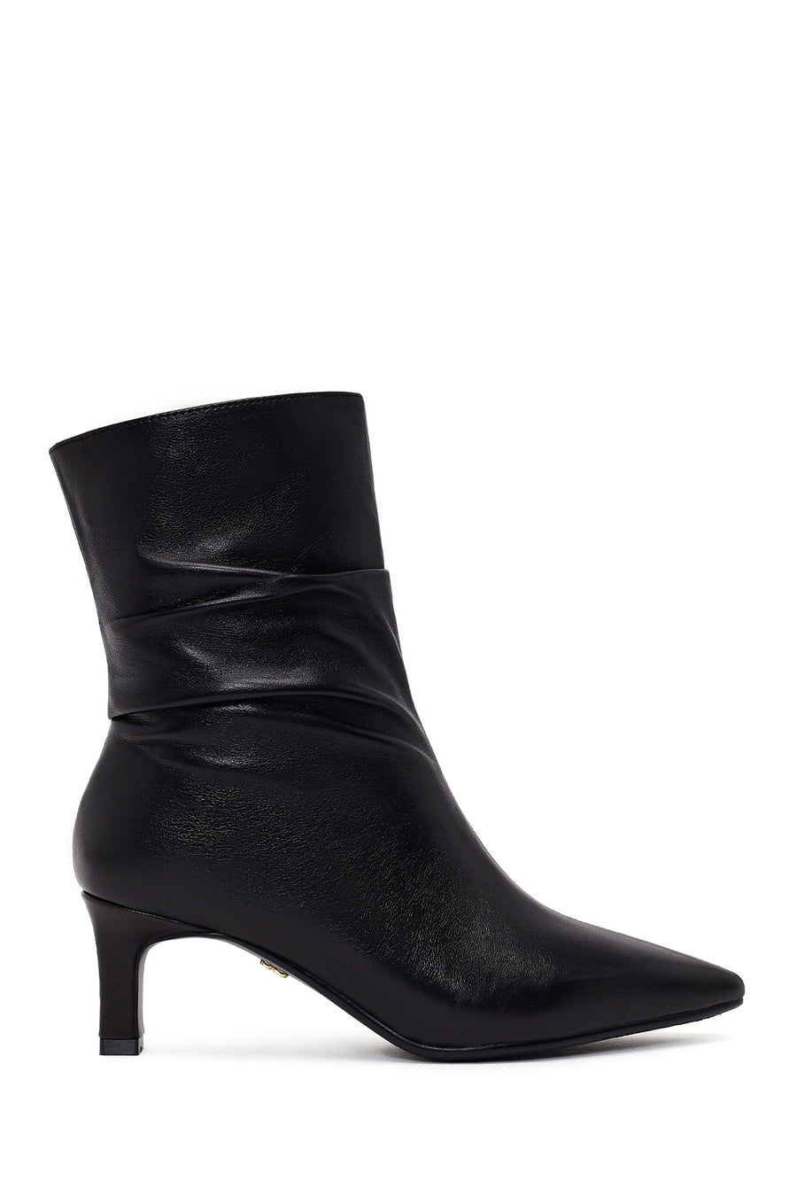 Woman Black Short Heeled Leather Boots AF530018DV | Derimod