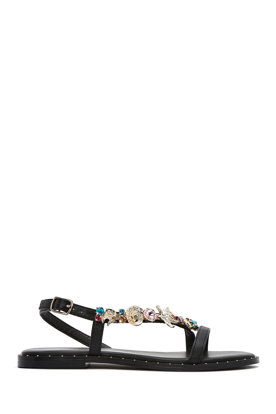 Women's Black Ankle Buckle Stoned Sandals 25SFD441714 | Derimod