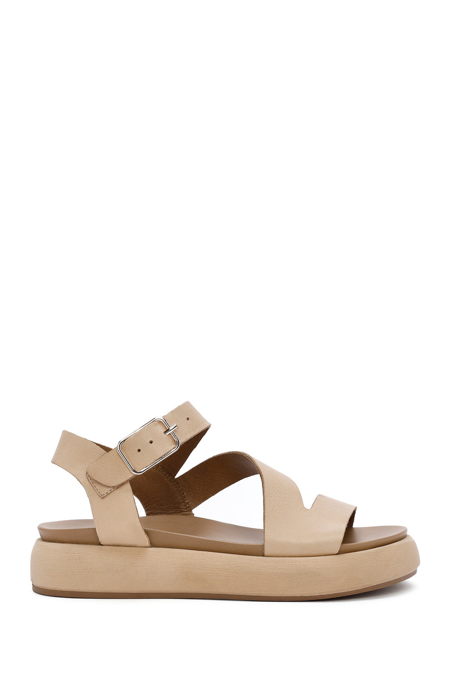 Women's Brown Ankle Strap Thick Soled Leather Sandals 25SFD550018 | Derimod