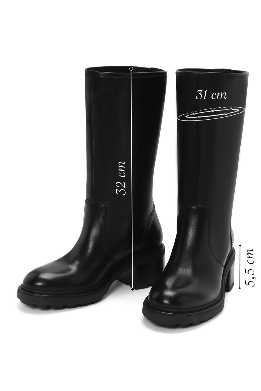 Women's Black Thick Heeled Leather Boots