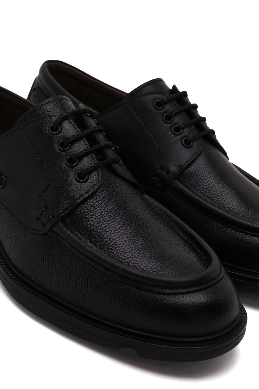Male Black Lace-Up Thick-Soled Leather Casual Shoes