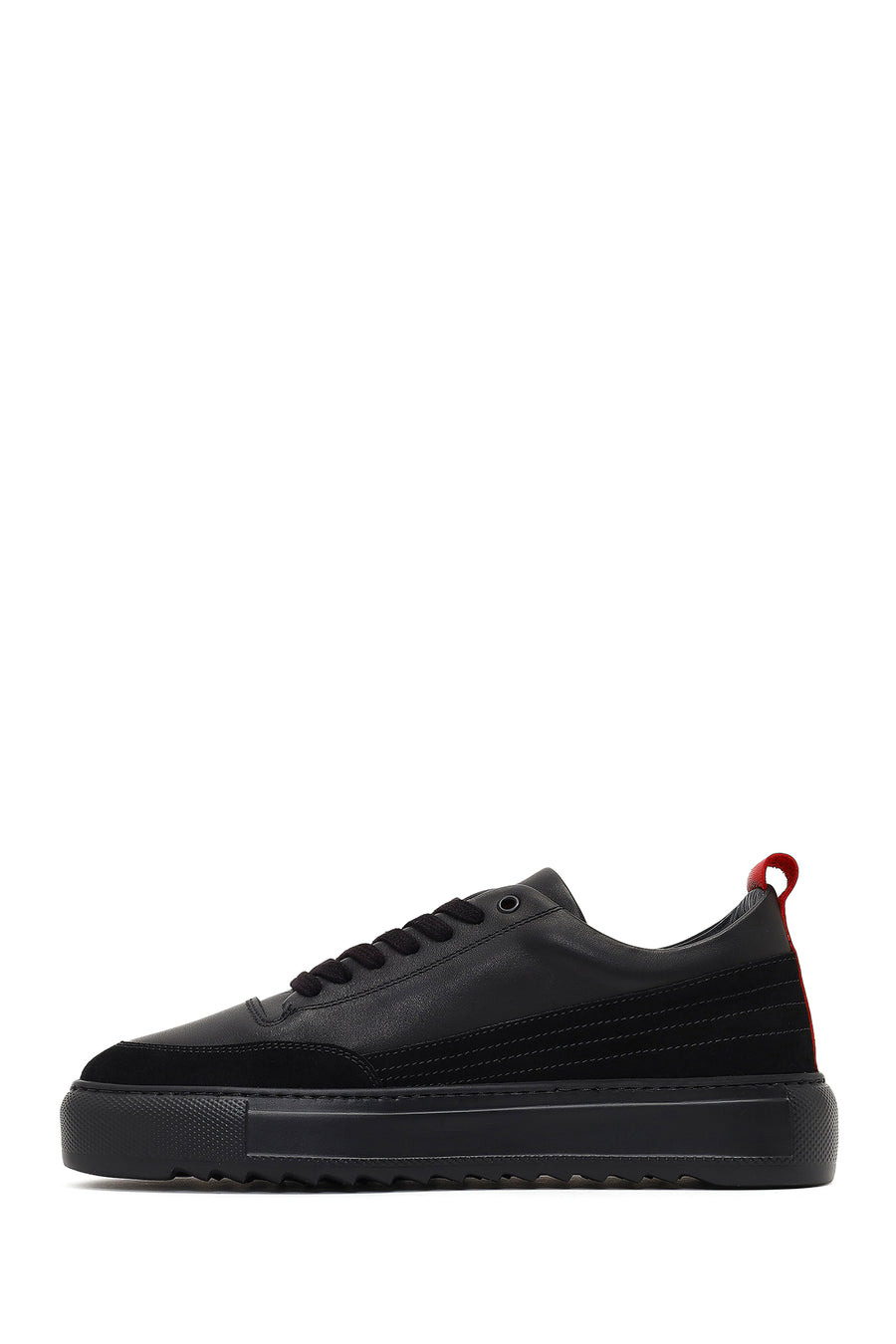 Erkek Siyah Bağcıklı Kalın Tabanlı Deri Sneaker