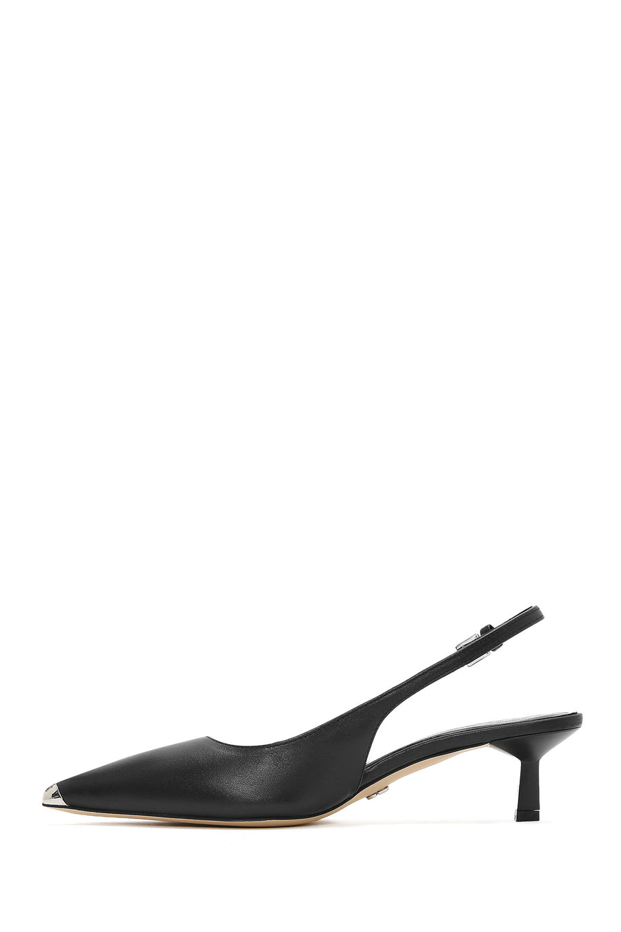 Women's Black Leather Low Heeled Slingback Shoes