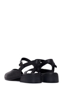 Woman Black Ankle-Buckle Low-Heel Leather Sandals | Derimod