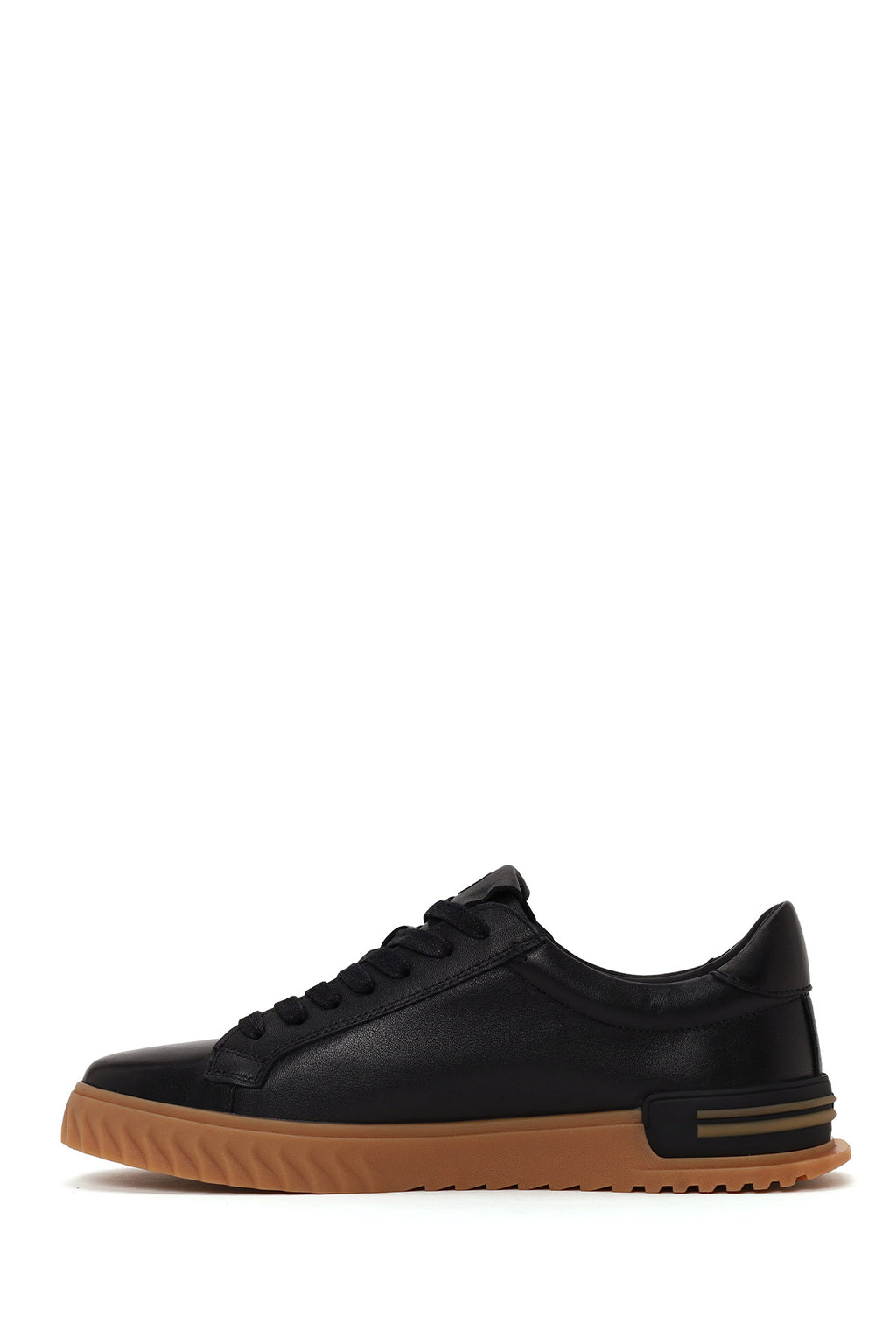 Erkek Siyah Bağcıklı Deri Casual Sneaker