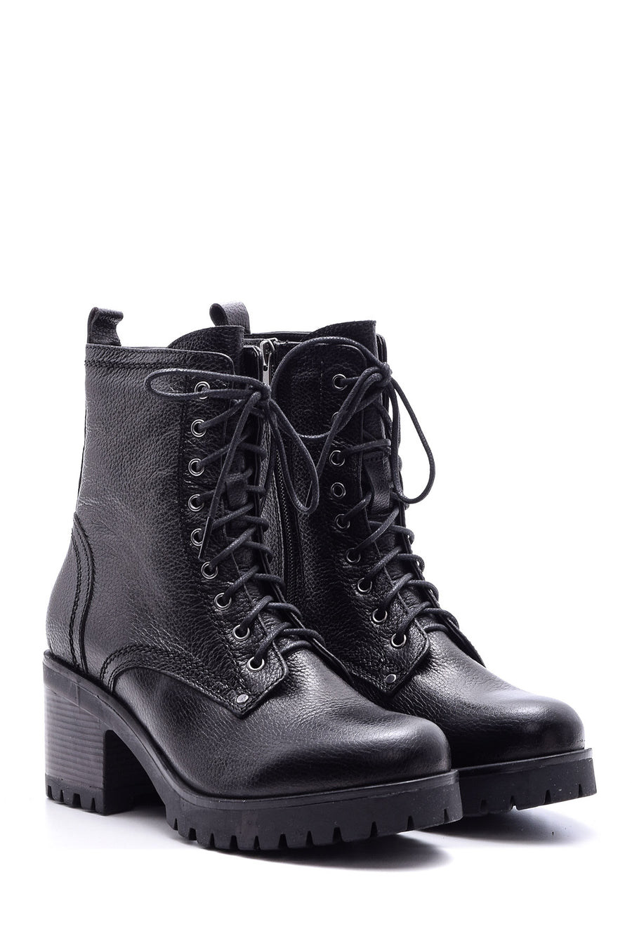 Women's Heeled Laced Leather Boots