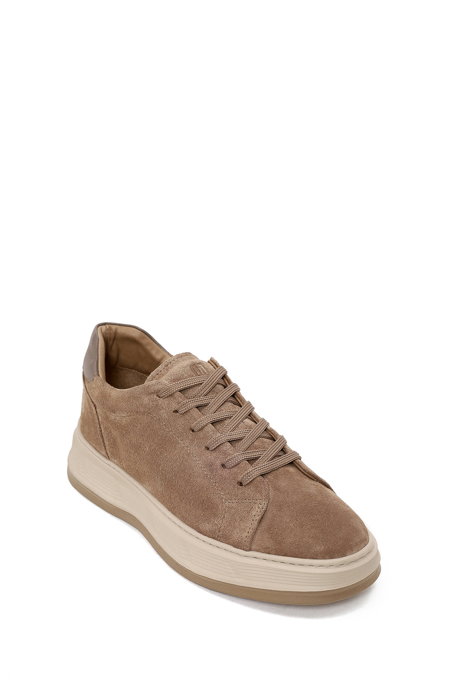 Erkek Vizon Bağcıklı Kalın Tabanlı Süet Deri Sneaker