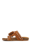 Women's Tan Tassel Suede Leather Slippers | Derimod