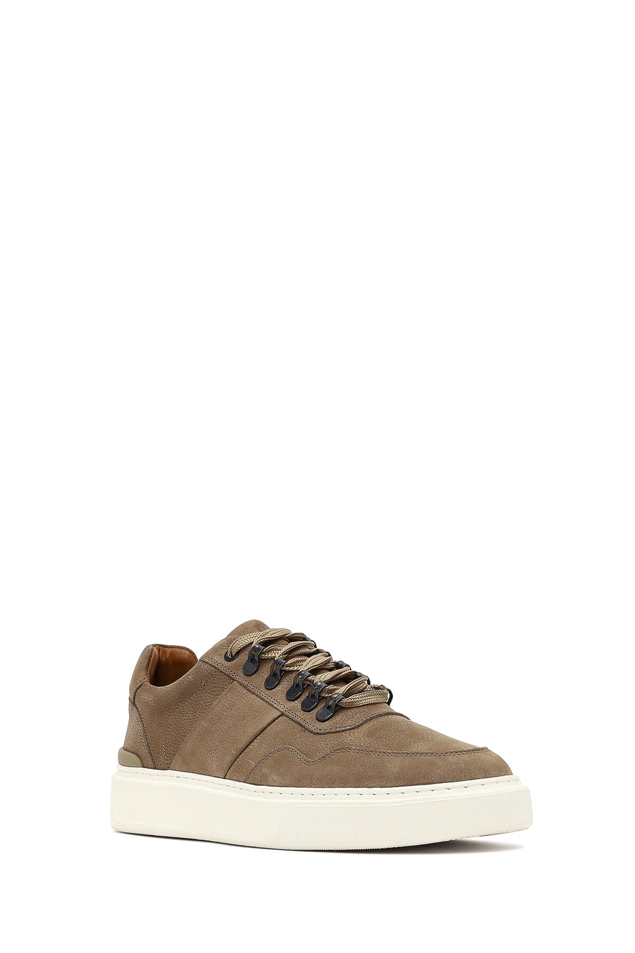 Men's Mink Lace-Up Thick-Soled Nubuck Leather Sneaker