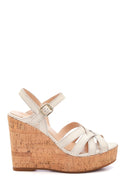 Women's Beige Leather Wedge Heel Sandals | Derimod