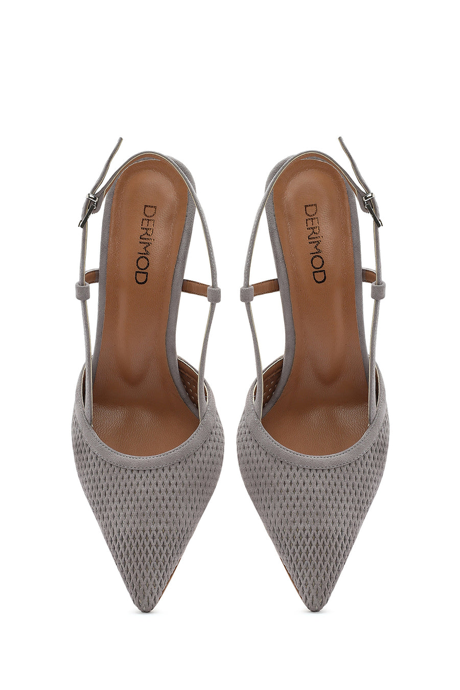 Women's Grey Slingback Suede Leather Thin Heeled Shoes