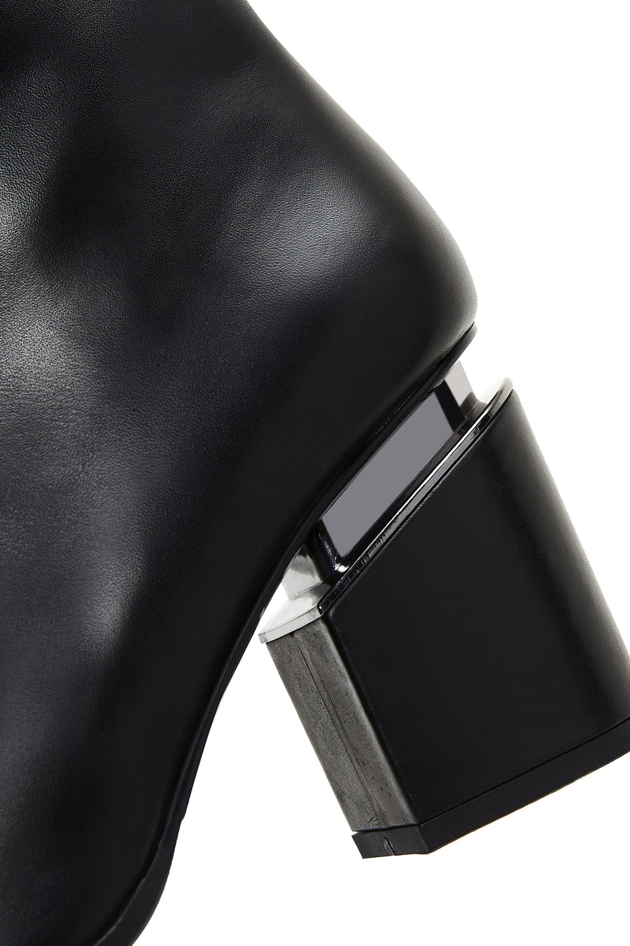 Women's Black Zipper Heeled Leather Boots