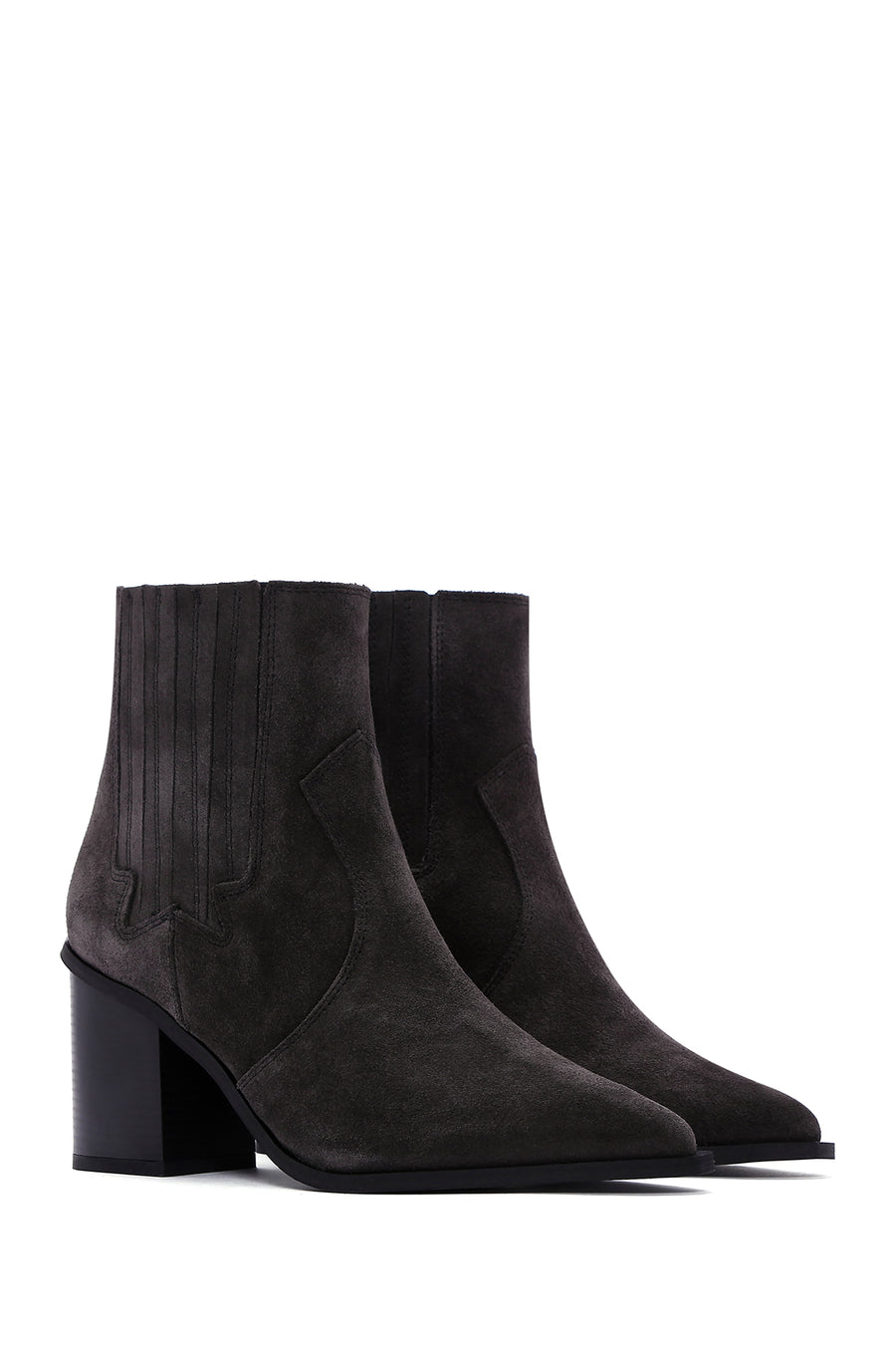 Women's Anthracite Chunky Heel Suede Leather Chelsea Boots