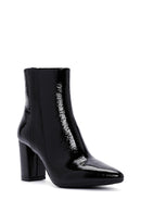 Derimod Gritti Women's Black Zippered Thick Heeled Patent Leather Boots | Derimod