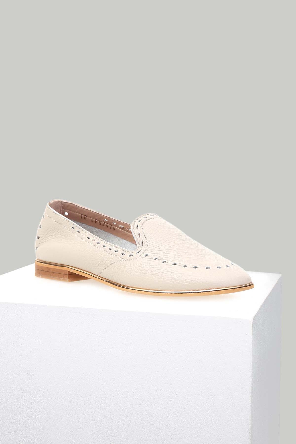 Gray Perforated Women's Leather Shoes 18SFD2424FT | Derimod