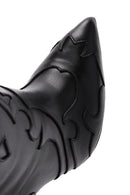 Women's Black Patterned Thin Heeled Leather Boots | Derimod