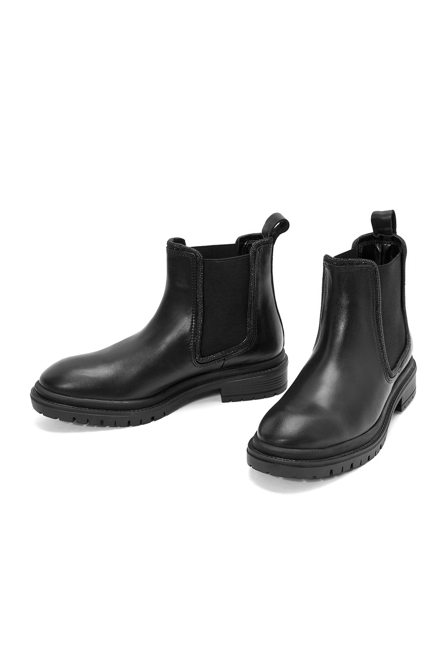 Women's Black Stoned Leather Chelsea Boots