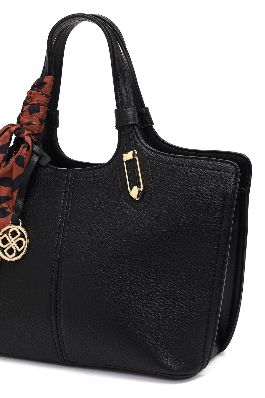 Woman Black Long-Strap Accessorized Shoulder Bag