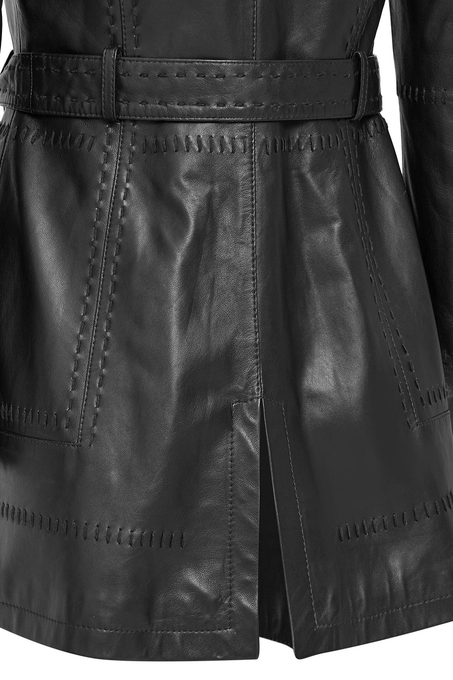 Annamaria Women's Black Belt Detailed Regular Leather Trench Coat
