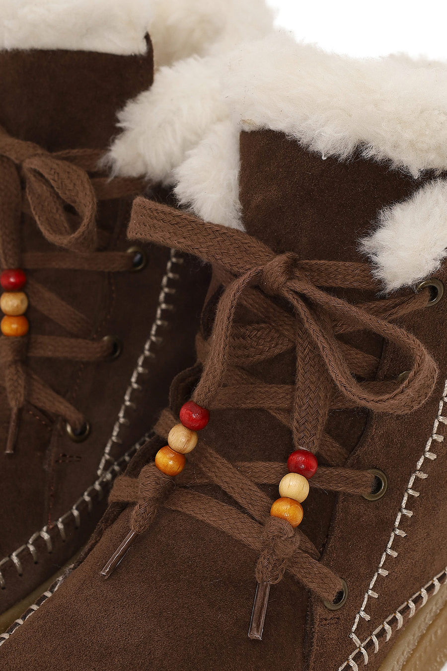 Woman Dark Mink Lace-Up Thick-Soled Suede Teddy Boots