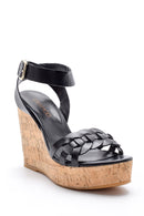 Women's Leather Wedge Heeled Sandals | Derimod