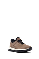 Erkek Vizon Bağcıklı Kalın Tabanlı Nubuk Deri Casual Sneaker | Derimod