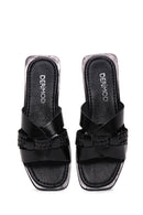 Women's Black Leather Slippers | Derimod