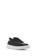 Erkek Siyah Bağcıklı Kalın Tabanlı Deri Sneaker | Derimod