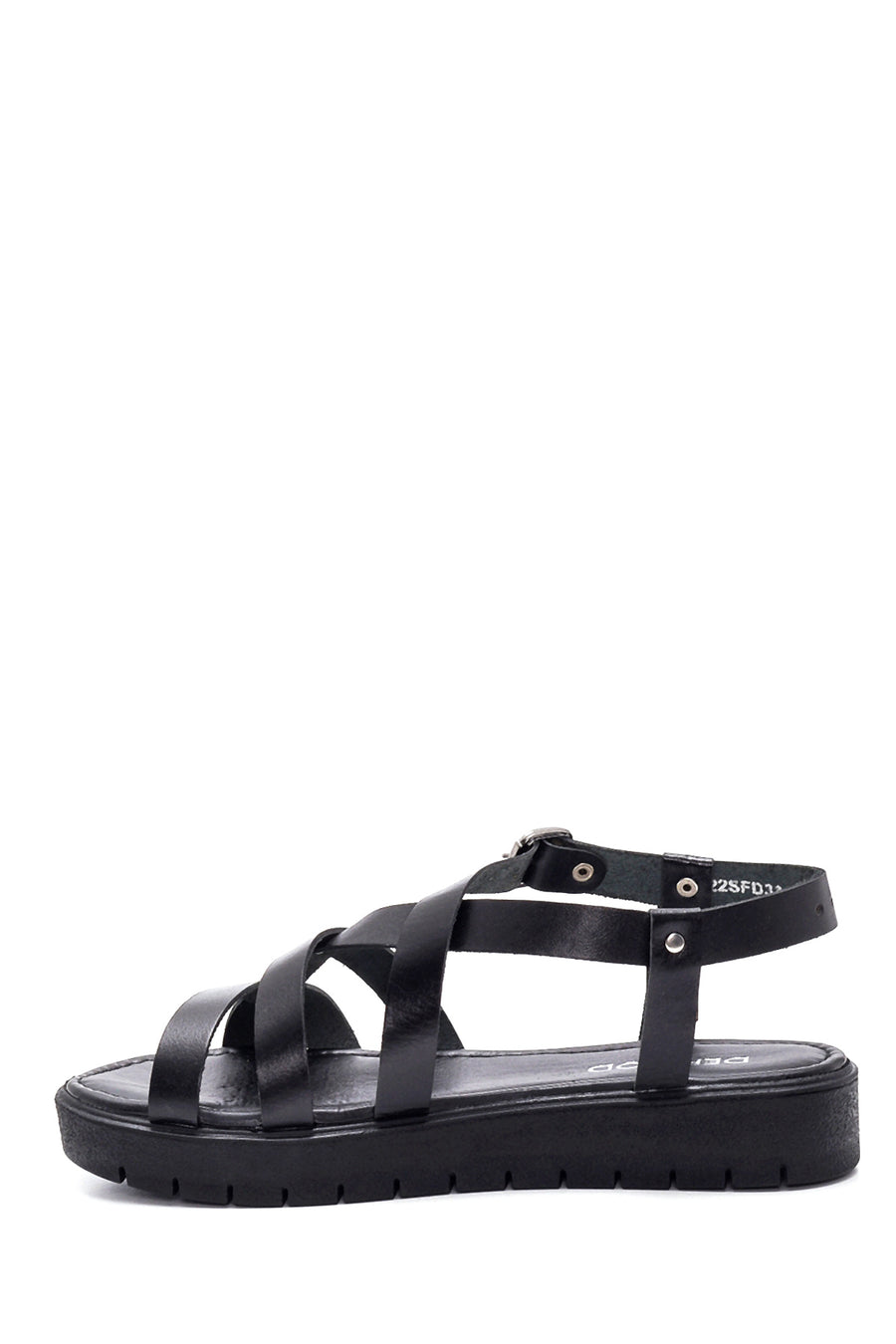 Women's Black Leather Flat Bodrum Sandals
