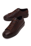 Erkek Kahverengi Bağcıklı Deri Sneaker | Derimod