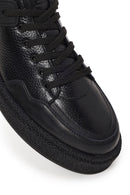 Erkek Siyah Bağcıklı Kalın Tabanlı Deri Sneaker | Derimod
