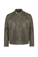 Dexter Male Gray Mandarin Collar Leather Jacket | Derimod