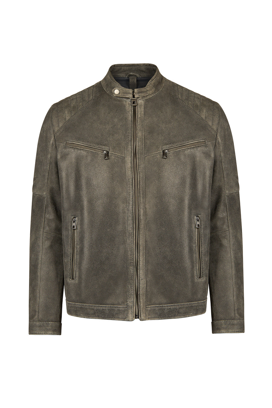 Dexter Male Gray Mandarin Collar Leather Jacket 26WGE66412N | Derimod