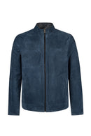Clint Male Navy Mandarin Collar Reversible Suede Leather Jacket | Derimod