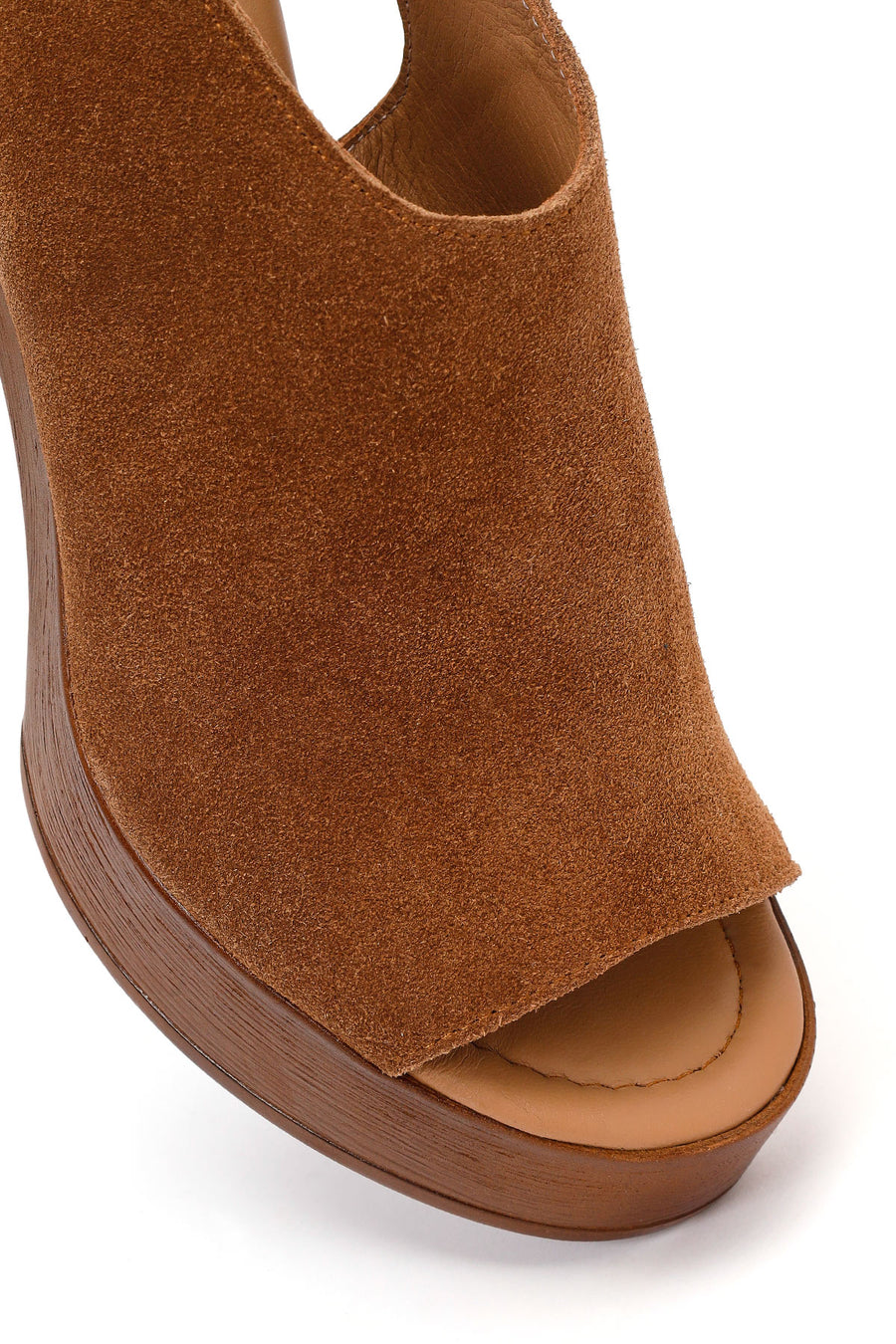 Women's Tan Ankle Buckle Platform High Heel Suede Leather Sandals