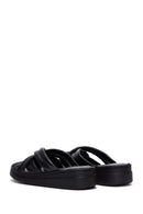 Women's Black Leather Comfort Slippers | Derimod